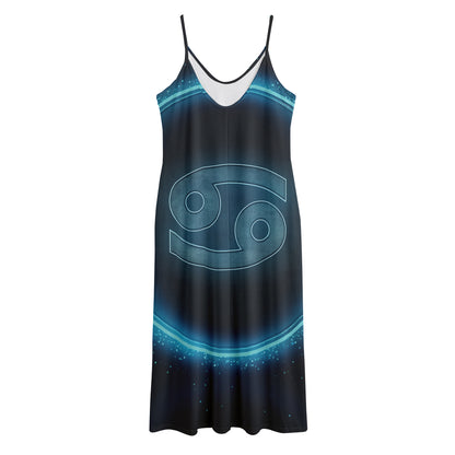 Blue Cancer Zodiac Sign Print Jersey Midi Cami Dress