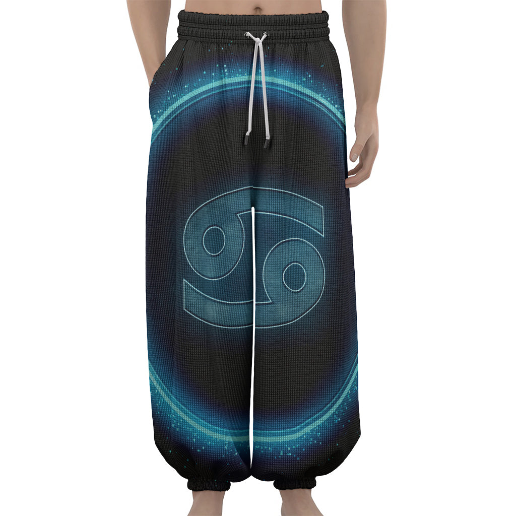 Blue Cancer Zodiac Sign Print Lantern Pants