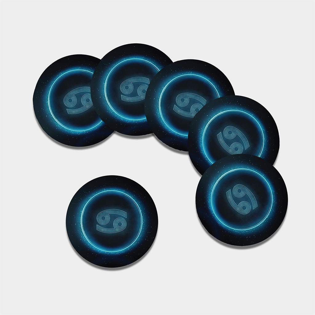 Blue Cancer Zodiac Sign Print Leather Coaster Set