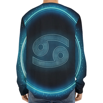 Blue Cancer Zodiac Sign Print Long Sleeve Baseball Jersey