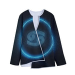 Blue Cancer Zodiac Sign Print Long Sleeve Short Coat