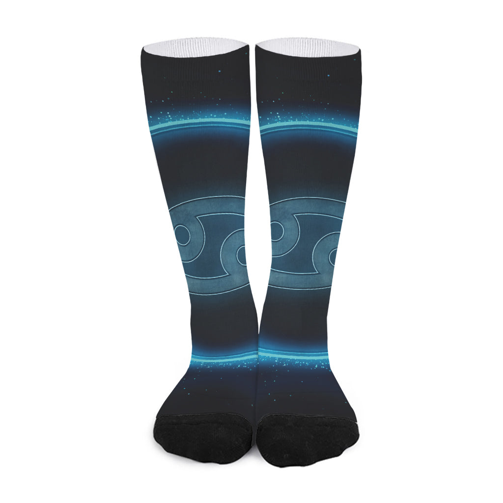 Blue Cancer Zodiac Sign Print Long Socks