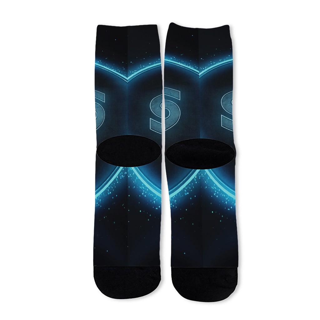 Blue Cancer Zodiac Sign Print Long Socks