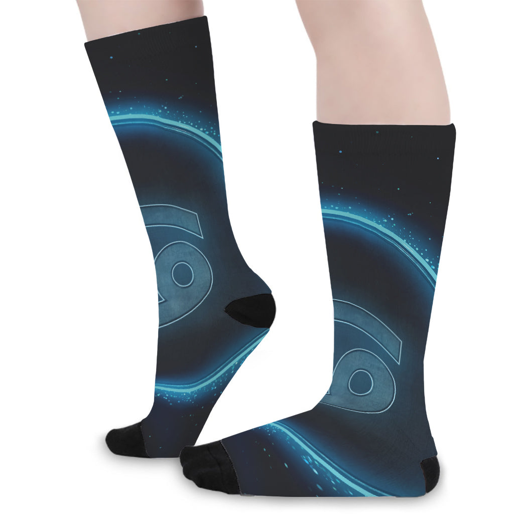 Blue Cancer Zodiac Sign Print Long Socks