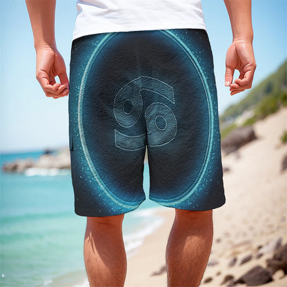 Blue Cancer Zodiac Sign Print Men's Cargo Shorts