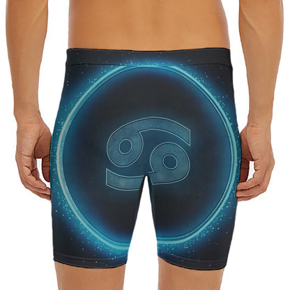 Blue Cancer Zodiac Sign Print Men's Long Boxer Briefs