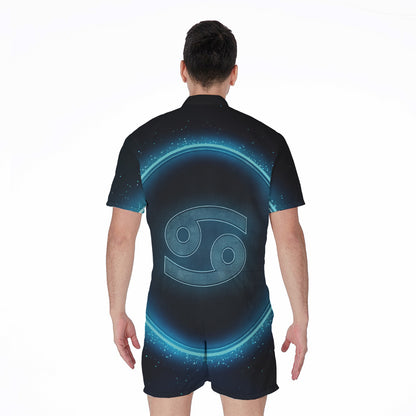Blue Cancer Zodiac Sign Print Men's Rompers