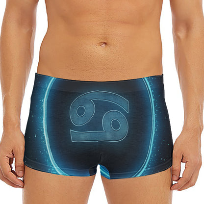 Blue Cancer Zodiac Sign Print Men's Short Boxer Briefs