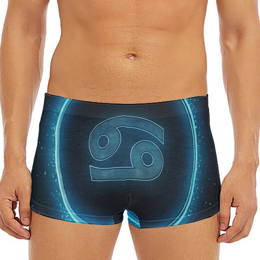 Blue Cancer Zodiac Sign Print Men's Short Boxer Briefs