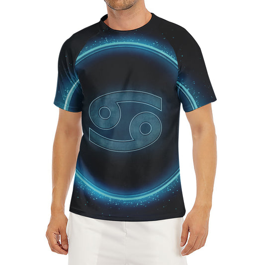 Blue Cancer Zodiac Sign Print Men's Short Sleeve Rash Guard