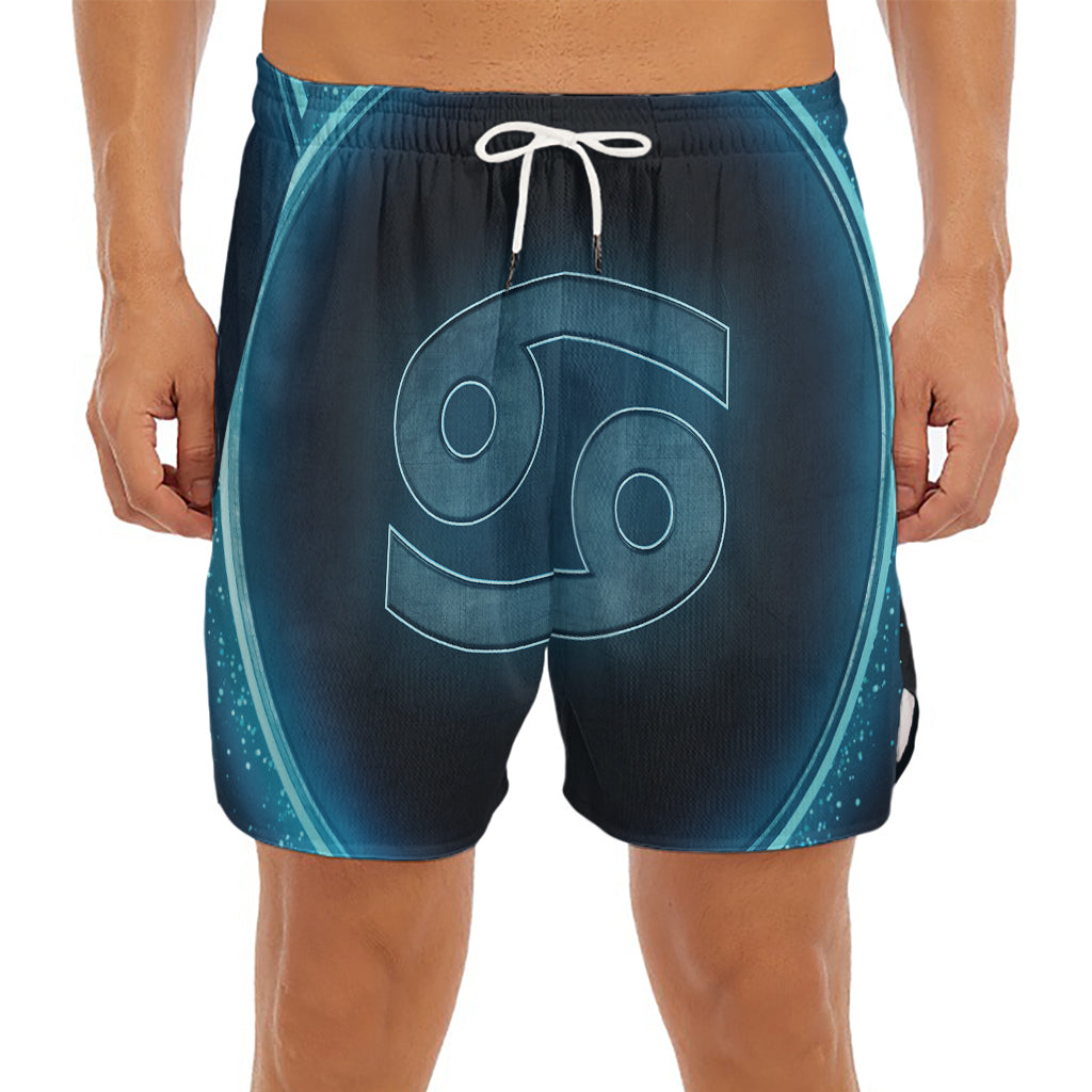 Blue Cancer Zodiac Sign Print Men's Split Running Shorts