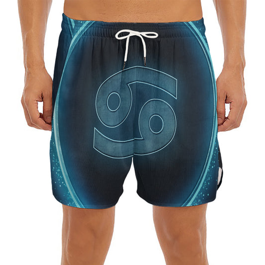 Blue Cancer Zodiac Sign Print Men's Split Running Shorts