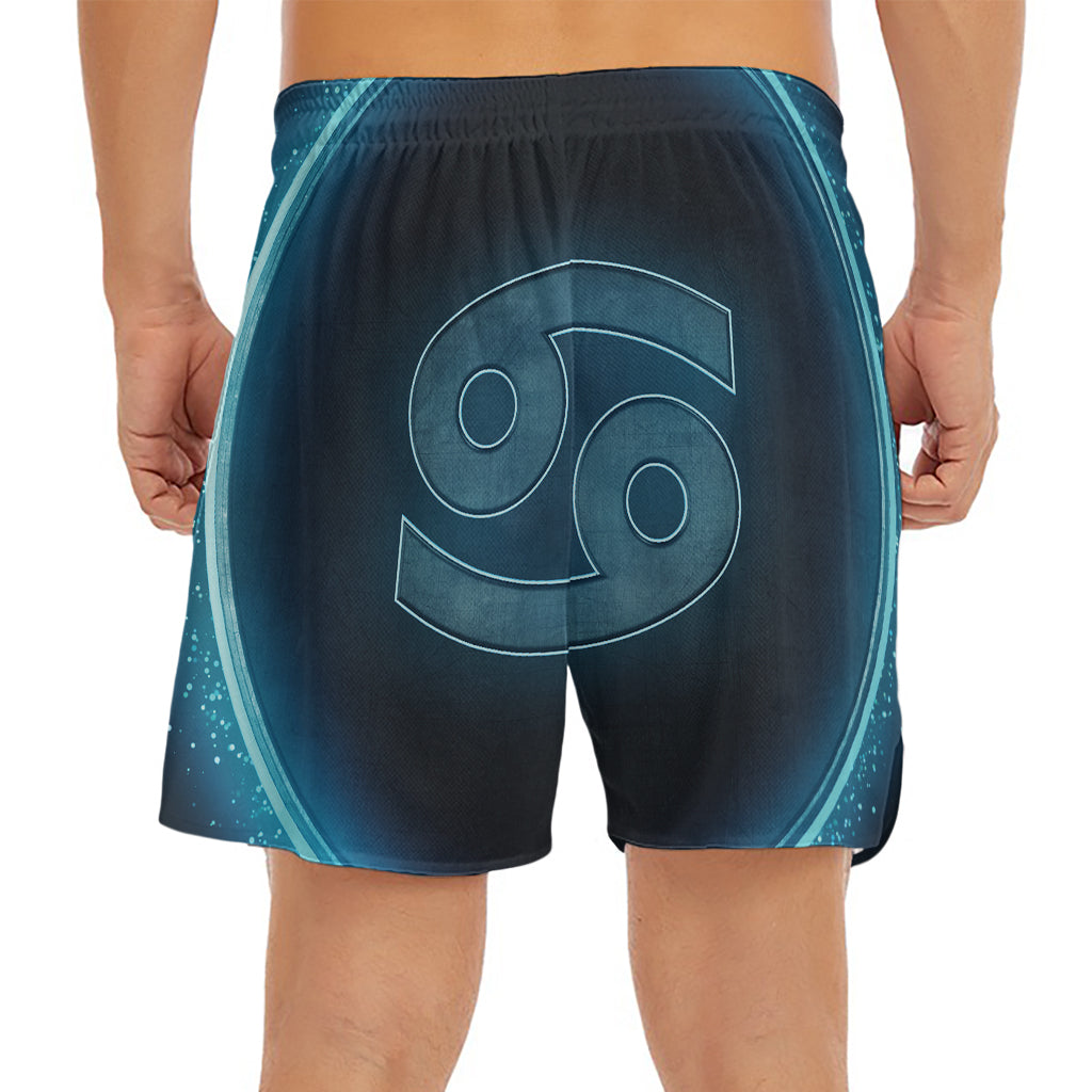Blue Cancer Zodiac Sign Print Men's Split Running Shorts