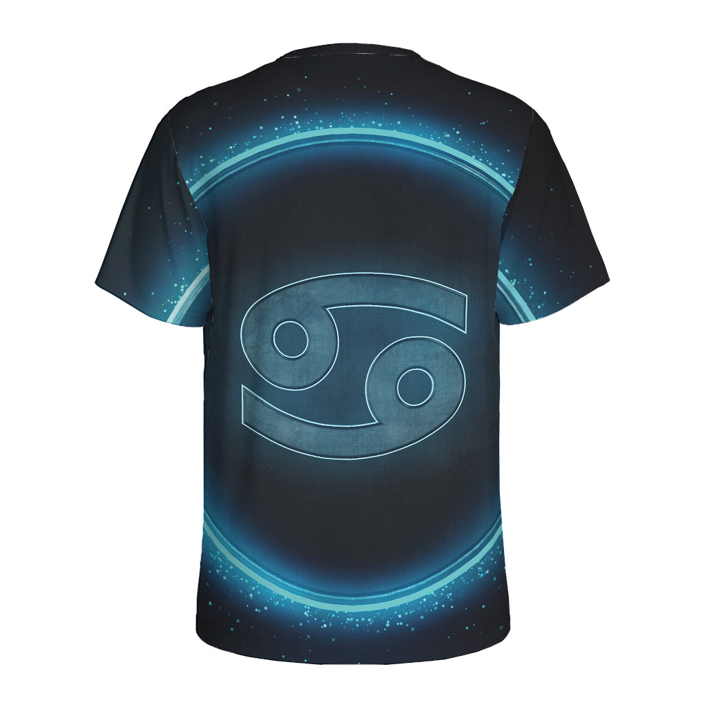 Blue Cancer Zodiac Sign Print Men's Sports T-Shirt