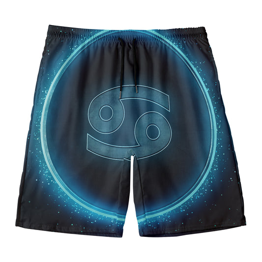 Blue Cancer Zodiac Sign Print Men's Swim Trunks