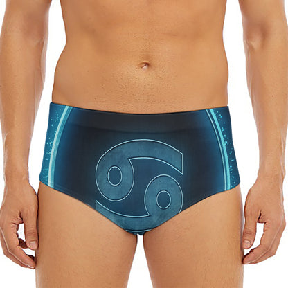 Blue Cancer Zodiac Sign Print Men's Triangle Swim Briefs