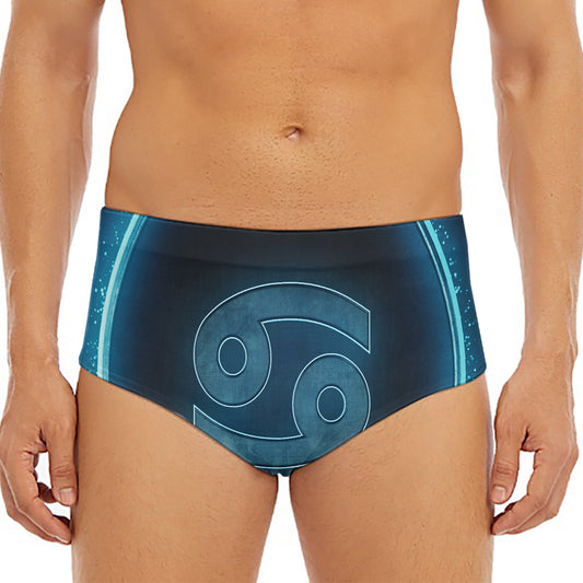 Blue Cancer Zodiac Sign Print Men's Triangle Swim Briefs