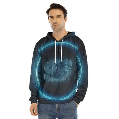 Blue Cancer Zodiac Sign Print Men's Velvet Pullover Hoodie