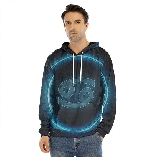 Blue Cancer Zodiac Sign Print Men's Velvet Pullover Hoodie