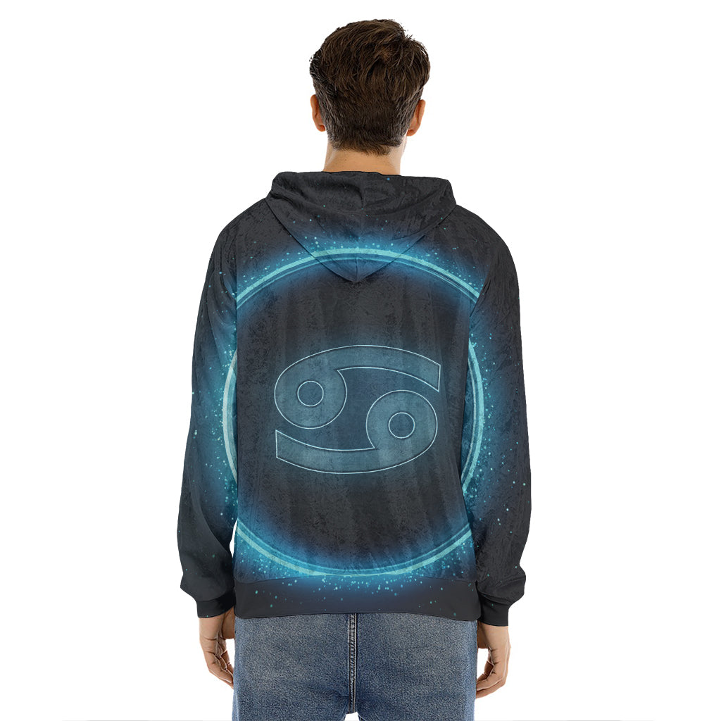 Blue Cancer Zodiac Sign Print Men's Velvet Pullover Hoodie