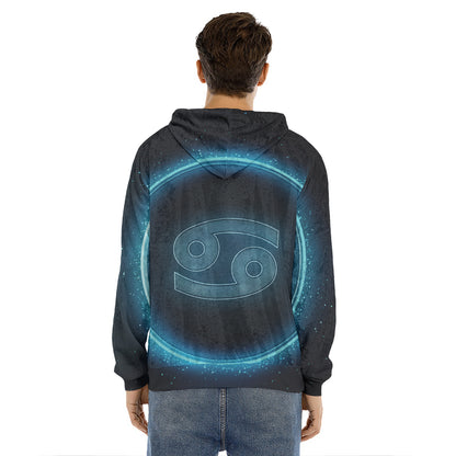 Blue Cancer Zodiac Sign Print Men's Velvet Pullover Hoodie