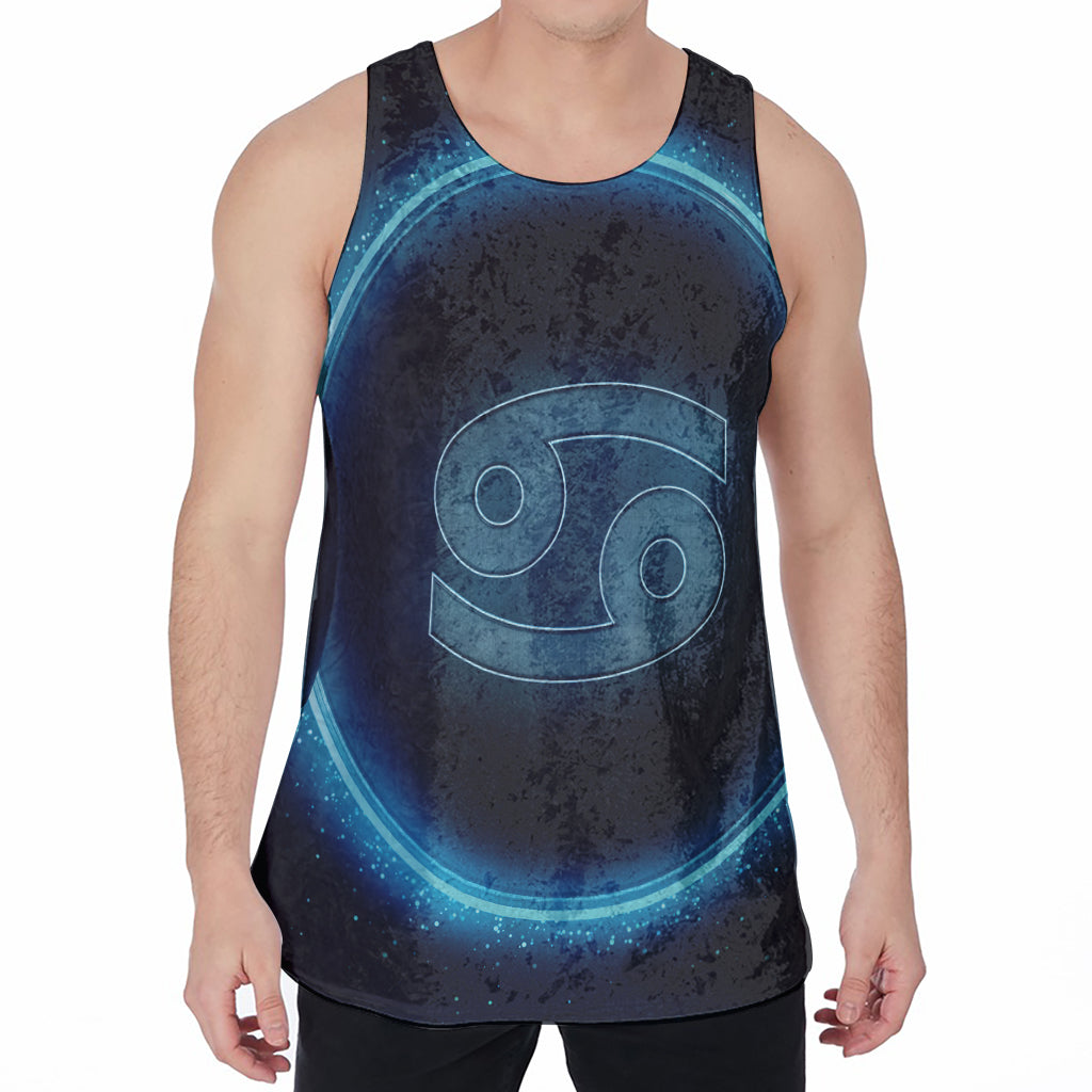 Blue Cancer Zodiac Sign Print Men's Velvet Tank Top