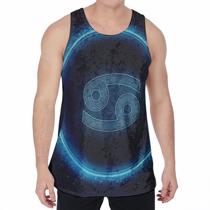 Blue Cancer Zodiac Sign Print Men's Velvet Tank Top