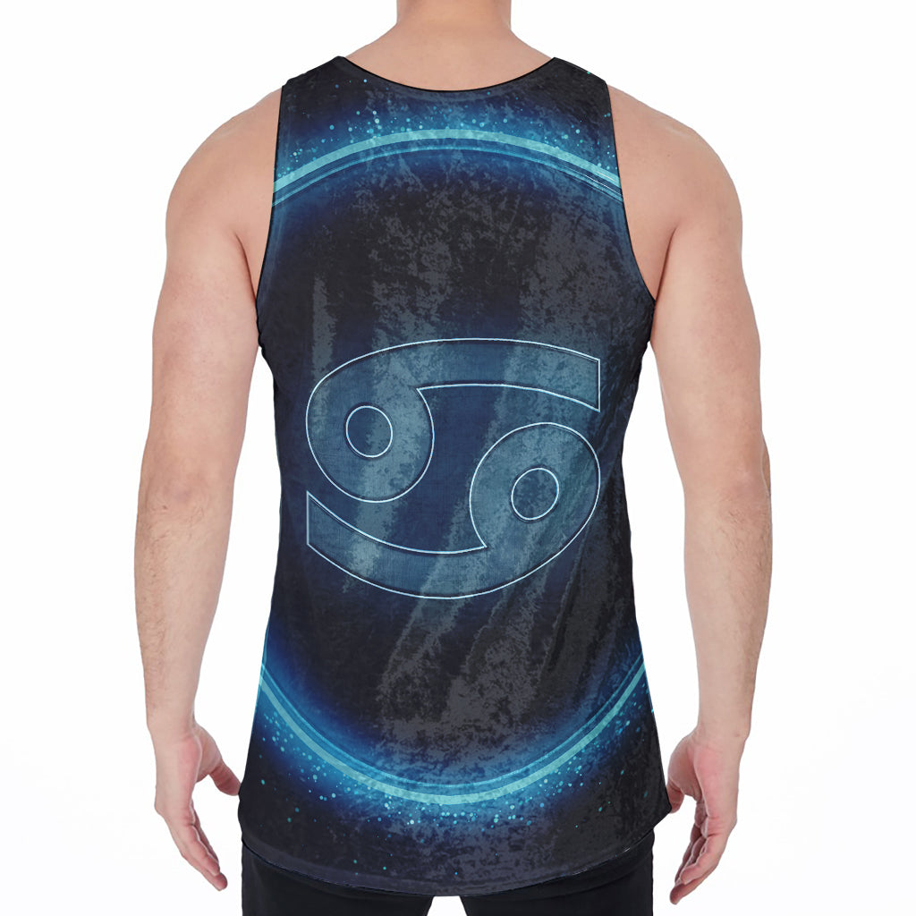 Blue Cancer Zodiac Sign Print Men's Velvet Tank Top