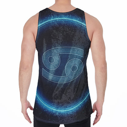 Blue Cancer Zodiac Sign Print Men's Velvet Tank Top
