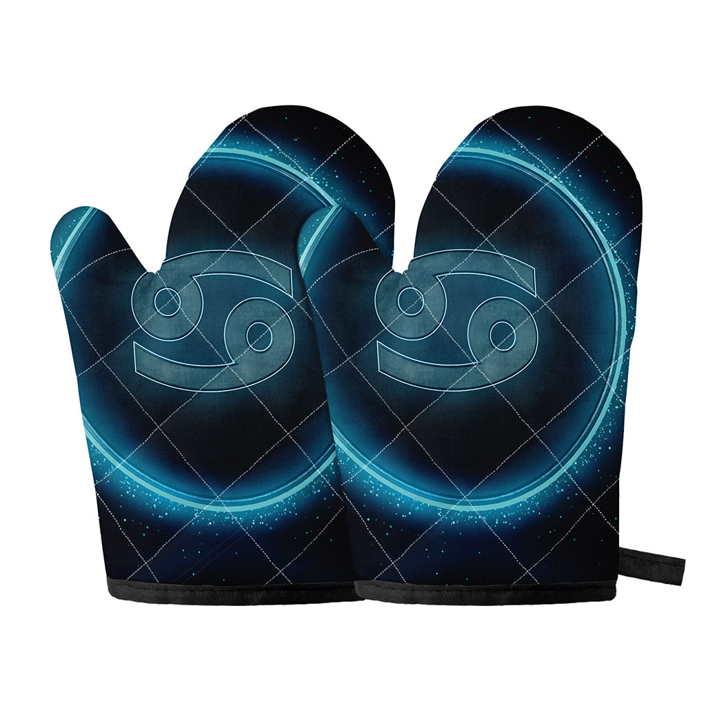 Blue Cancer Zodiac Sign Print Oven Mitts