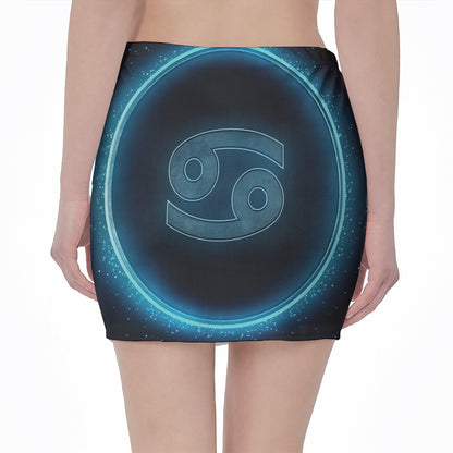 Blue Cancer Zodiac Sign Print Pencil Mini Skirt