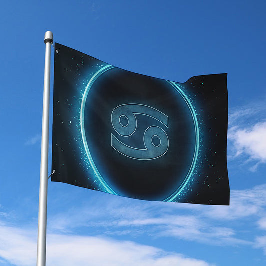 Blue Cancer Zodiac Sign Print Polyester Flag