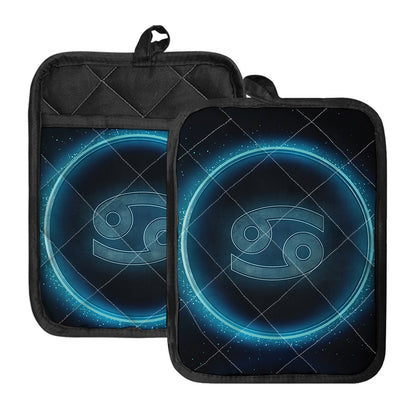 Blue Cancer Zodiac Sign Print Pot Holders With Pocket