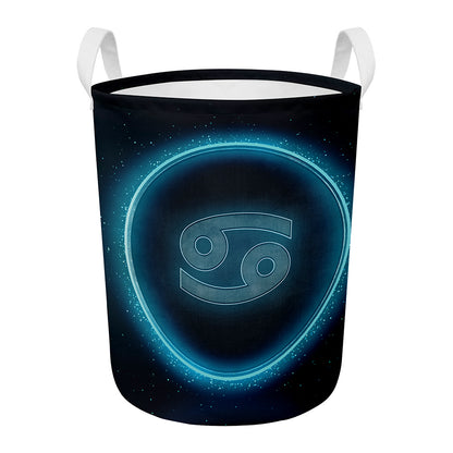Blue Cancer Zodiac Sign Print Round Laundry Basket