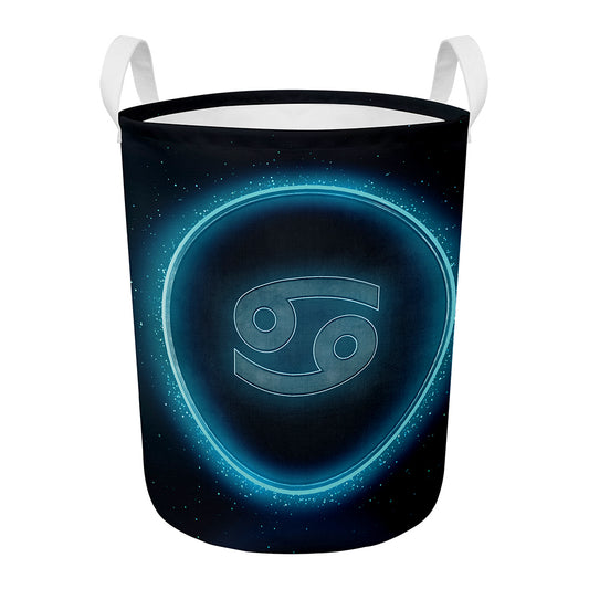 Blue Cancer Zodiac Sign Print Round Laundry Basket