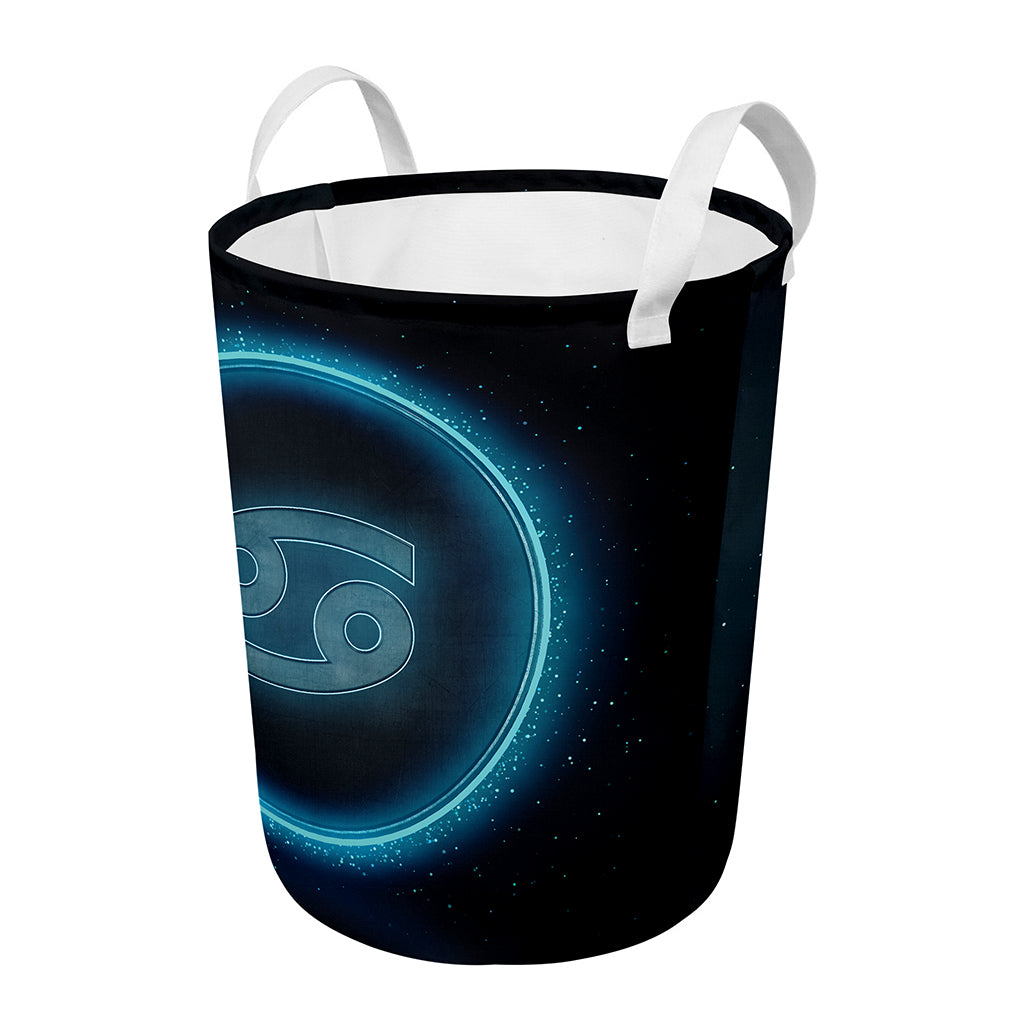 Blue Cancer Zodiac Sign Print Round Laundry Basket