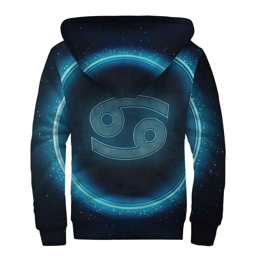 Blue Cancer Zodiac Sign Print Sherpa Lined Zip Up Hoodie