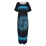 Blue Cancer Zodiac Sign Print Short Sleeve Long Nightdress