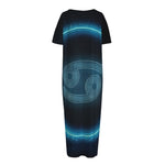 Blue Cancer Zodiac Sign Print Short Sleeve Long Nightdress