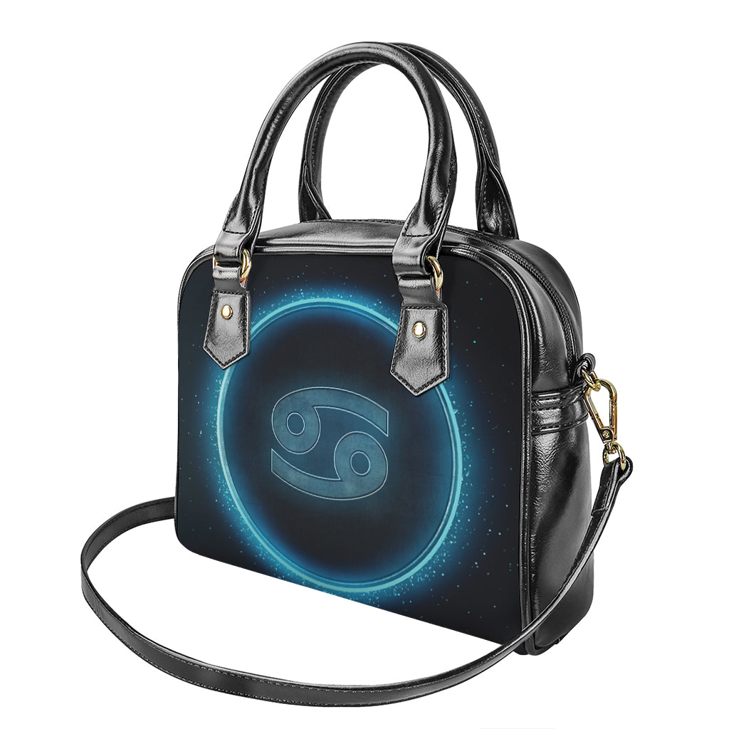Blue Cancer Zodiac Sign Print Shoulder Handbag