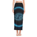 Blue Cancer Zodiac Sign Print Side Slit Maxi Skirt