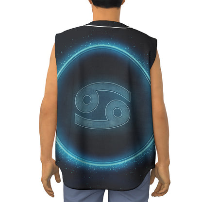 Blue Cancer Zodiac Sign Print Sleeveless Baseball Jersey