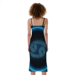 Blue Cancer Zodiac Sign Print Slim Fit Midi Cami Dress