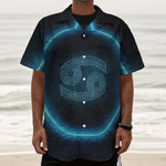 Blue Cancer Zodiac Sign Print Textured Short Sleeve Shirt