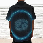 Blue Cancer Zodiac Sign Print Textured Short Sleeve Shirt