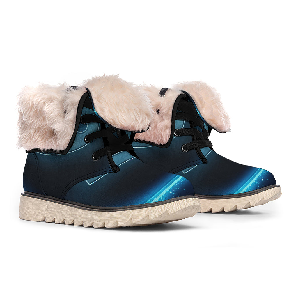 Blue Cancer Zodiac Sign Print Winter Boots