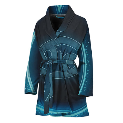 Blue Cancer Zodiac Sign Print Women's Bathrobe