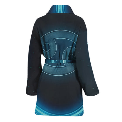Blue Cancer Zodiac Sign Print Women's Bathrobe