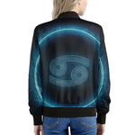 Blue Cancer Zodiac Sign Print Women's Bomber Jacket