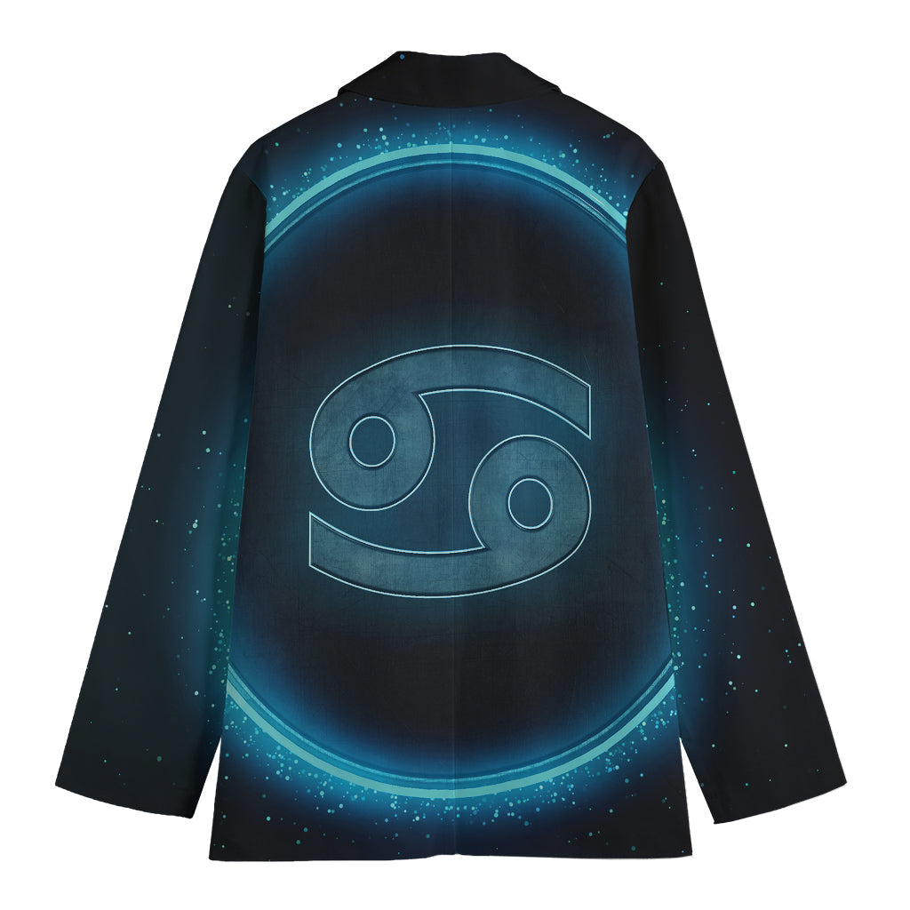 Blue Cancer Zodiac Sign Print Women's Cotton Blazer